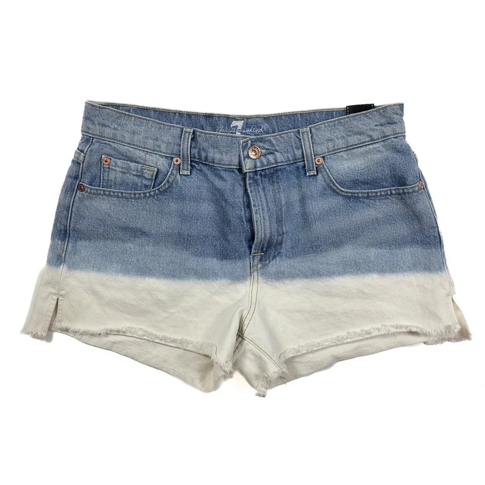 7 For All Mankind High Rise Two Tone Frayed Hem Denim‎ Shorts Women's Size 28x3